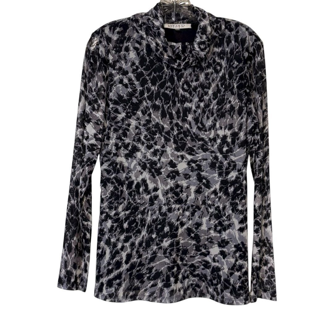 Kasper Black Gray Long Sheer Sleeve Cowl Neck Blouse